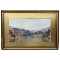 Attrib William Mellor (British 1851-1931): Mountainous Lake Landscape, watercolour signed with monogram dated 1885, 38cm x 55cm