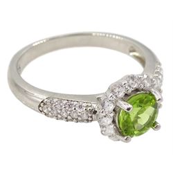 Silver peridot and cubic zirconia cluster ring, stamped 925