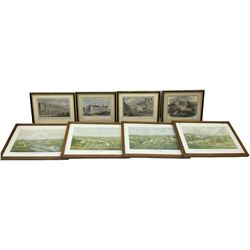 Four 19th century engravings with hand colouring of London scenes together with four Snaffles prints (8)