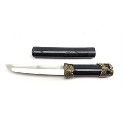 20th Century Japanese Tanto with metal mounted black lacquer scabbard overall length 32cm