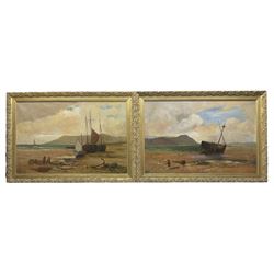 WN (British Early 20th century): Beached Ships on the Shoreline, pair oils on canvas signed and dated 1926, 50cm x 75cm (2)