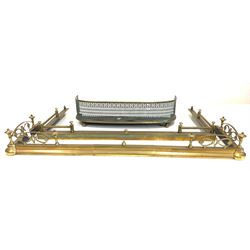 Two brass telescopic fire fenders, together with another brass fender with pierced design, max L150cm (3)
