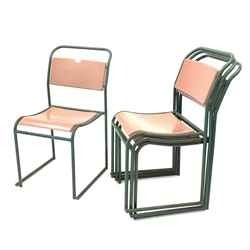  Set four metal framed industrial stacking chairs, labelled 'REL' W45cm  