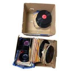 Quantity of records including 45, LP and 78 records in two boxes