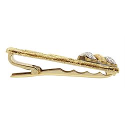 14ct white and yellow gold bark effect diamond tie clip, stamped