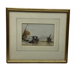 William James Callcott (British fl.1843-1890): Figures on the Quayside, watercolour signed 11cm x 17cm