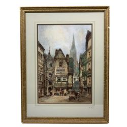 Paul Marny (French/British 1829-1914): Continental Street Scene with Figures, watercolour signed 44cm x 30cm