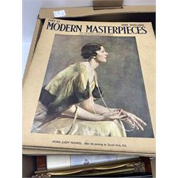Modern Masterpieces magazines, Richmond curtains, boxed, various prints, watercolour,  Oriental framed flower display etc 