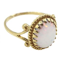 9ct gold single stone oval opal ring, hallmarked 