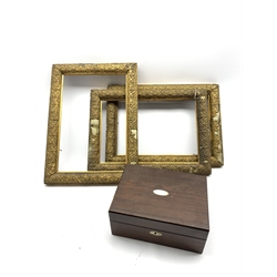  Victorian rosewood workbox, L27cm and a pair of 19th century gilt gesso picture frames, 49cm x 36cm   