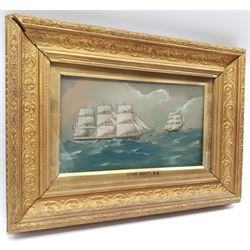 English School (19th/20th century): Dutch Shipping, oil on panel unsigned, attributed to John Brett on the mount 16cm x 29cm