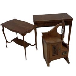 Drawers from mirror back dresser, 20th century mahogany fold over table, together with a side table with one under-tier 