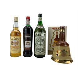 Martini Extra Dry Vermouth, 1 1/2 litre 30% proof, Vermouth Rosso, 100cl 14.7% vol, Bell's Blended Scotch Whisky, 75cl proof unstated, boxed, and a bottle of Glen Clova Scotch Whisky, 1 litre 40% vol (4)