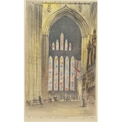 John W King (British fl.1893-1924): 'The Five Sisters Window York Minster', colour lithograph signed and titled 23cm x 14cm