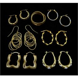 Six pairs of 9ct gold hoop stud earrings and a 9ct gold ring