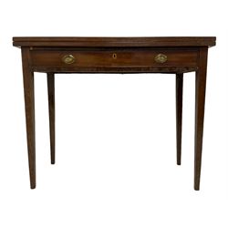George III mahogany tea table, rectangular fold-over top over frieze drawer, single gate-leg action base, square tapering supports