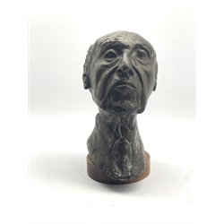  Plaster bust of an old gentleman with bronze finish on circular plinth, H36cm  