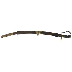 George III officers sword with engraved curved blade, , gilt metal mounts, wire wound shagreen grip and lion's head pommel, blade length 75cm