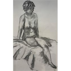 Nina Packer (British 20th century): Seated Female Nude, charcoal signed 58cm x 37cm
