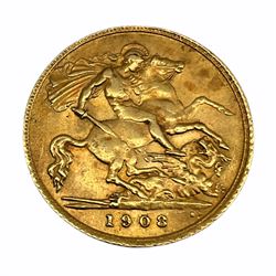 King Edward VII 1908 gold half Sovereign coin
