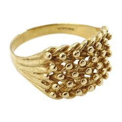 9ct gold ring bead and open work design ring, hallmarked, approx 6.6gm