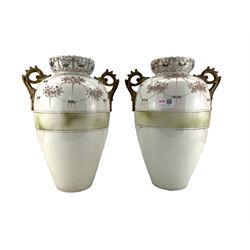 Pair of two handled floral vases, H39cm