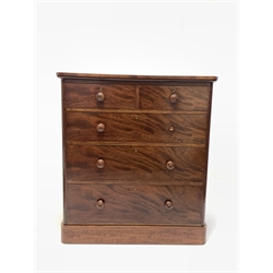 Victorian mahogany chest fitted with two short and three long graduated drawers, raised on plinth base 