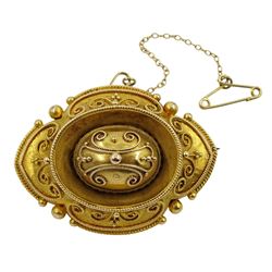 Victorian 15ct gold mourning brooch with applied filigree decoration 