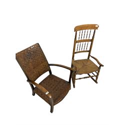 Rush seat rocking chair together with a low leather chair