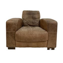 Club style armchair, upholstered in stitched brown leather