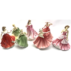 Seven Royal Doulton figures including Elaine, Lauren, Ellen, Soiree, Fair Lady, Marianne and A Loving Touch