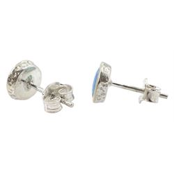 Silver round opal stud earrings, stamped 925