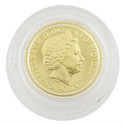 Queen Elizabeth II 2001 gold proof 1/10 ounce Britannia coin, cased with certificate