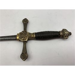 19th Century Continental court sword with silver gilt and ebonised grip and coat of arms, blade length 77cm