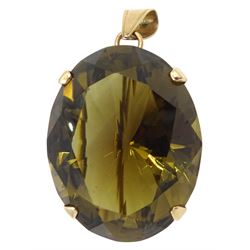 14ct gold large oval smokey quartz pendant, stamped 585