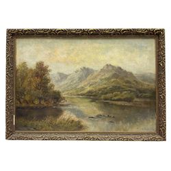 Charles Leader (British late 19th century): Hilly River Landscape, oil on canvas signed 30cm x 45cm