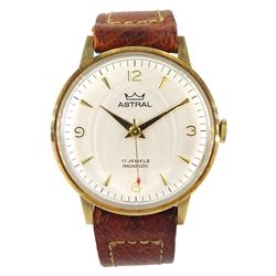 Smiths Astral 9ct gold gentleman's 17 jewels manual wind presentation wristwatch, London 1976, on tan leather strap, boxed