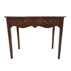 Georgian style mahogany console table, the rectangular top over one drawer and shaped apron, raised on square tapered supports W92cm H71cm, D49cm