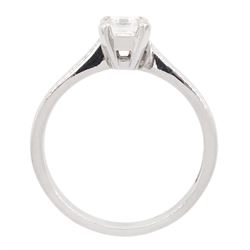 Platinum single stone emerald cut diamond ring, hallmarked, diamond 0.79 carat, colour D, clarity VS1, with GIA report