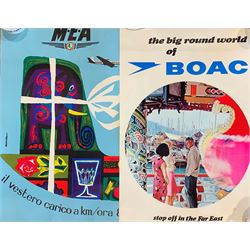 Collection of Vintage Airline Advertising Posters (1960s - 1970s)  Max 102cm x 69cm (6)
