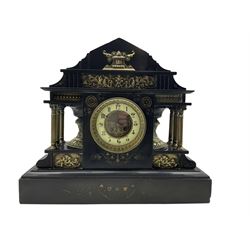 Late 19th century Belgium slate mantle clock with a French 8-day striking movement c1880, with a 