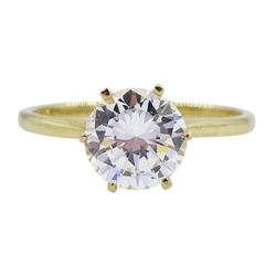 14ct gold single stone cubic zirconia ring, with cubic zirconia set gallery, hallmarked