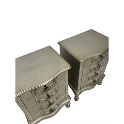 A pair of French style silvered serpentine chest, fitted with four drawers 