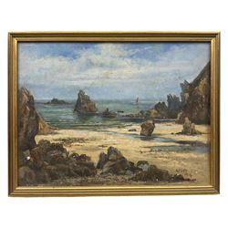 AF Lisle (British 19th/20th century): Rocky Shoreline, oil on board signed and dated 1904, 30cm x 40cm