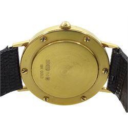Rotary Elite gentleman's 18ct gold quartz wristwatch, cream dial with date aperture, on black leather strap