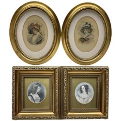 Samuel Freeman (British 1773-1857) after Frank Stone (British 1800-1859): 'Rowena' and Edward Scriven (British 1775-1841) after Margaret Sarah Carpenter (British 1793-1872): 'Amy Robsart' (Lady Dudley), pair engravings with hand colouring together with a further pair similar max 14cm x 10c, (4)