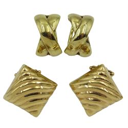 Two pairs of 9ct gold clip on earrings, stamped or hallmarked, approx 6.9gm