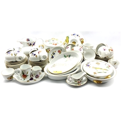 Royal Worcester Evesham dinner and tea service comprising 10 soup cups and saucers, 9 tea cups & saucers, two graduated tureens, large pot and cover, milk/ cream jugs, 2 egg cups, various sized oval serving dishes, cylindrical pot, large jug and other pieces 