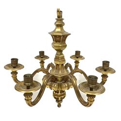 Quality early 20th century ormolu chandelier with six leaf cast and fluted branches W63cm