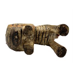 Indian carved polychrome painted model of a seated Tiger, H22cm